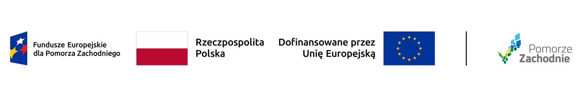 Logotypy projektowe: Fundusze Europejskie, ZCDN, Województwo Zachodniopomorskie